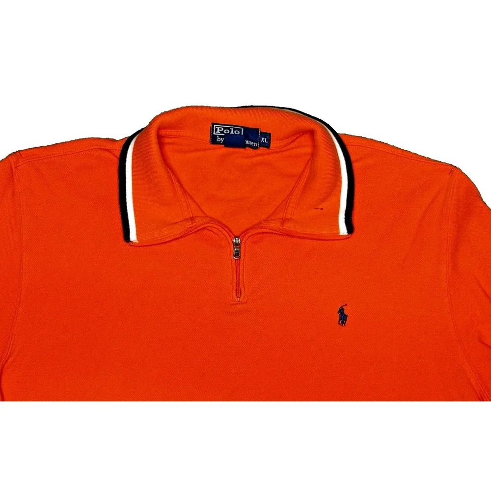 Polo Ralph Lauren Shirt Mens XL Orange Long Sleeve 1/4 zip Pocket Vntg